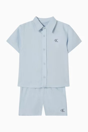 Woven Shirt & Shorts Set in Linen & Cotton