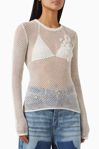 بلوزة بأكمام طويلة نسيج بونتيل شبكي