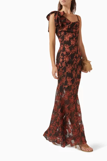 فستان مار بفتحة رقبة منسدلة ومطرز بنقشة زهور