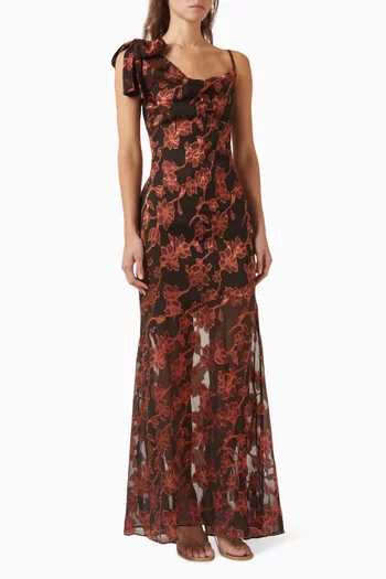 فستان مار بفتحة رقبة منسدلة ومطرز بنقشة زهور