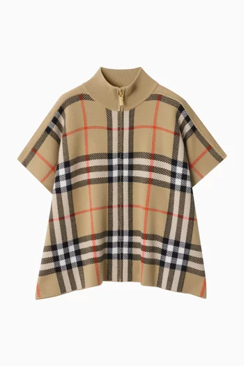 Reversible Check Cape in Wool