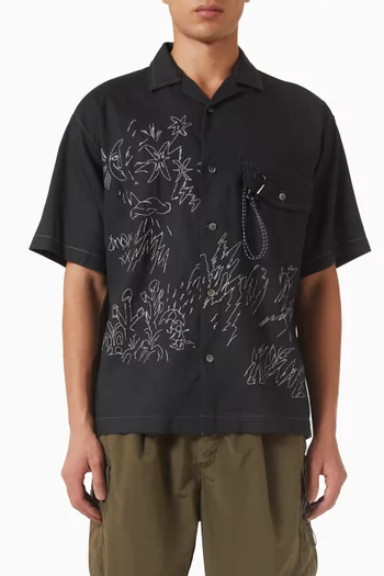 قميص بتطريز عاكس مزيج كتان