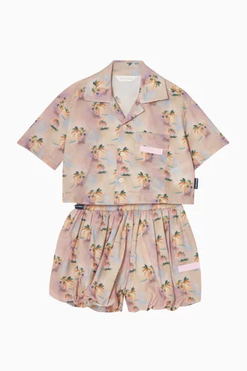 شورت منفوخ بنقشة أشجار نخيل قطن