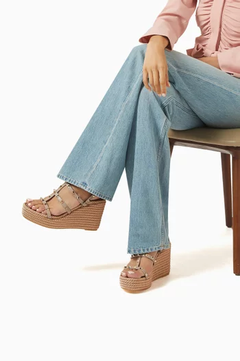 صندل بحلي هرمية ونعل سميك وكعب ويدج 95 مم جلد عجل