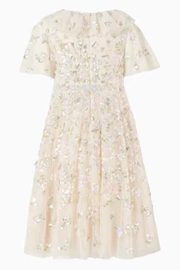 فستان بنقشة زهور فاوانيا مطرز بالترتر 