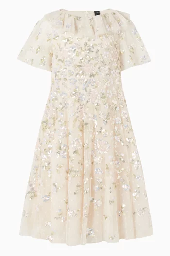 فستان بنقشة زهور فاوانيا مطرز بالترتر 