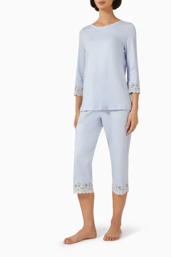 طقم بيجاما بأكمام بطول 3/4‏ قطن ممرسر