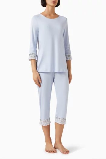 طقم بيجاما بأكمام بطول 3/4‏ قطن ممرسر