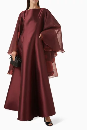 فستان طويل بأكمام انسيابية ستان وأورجانزا