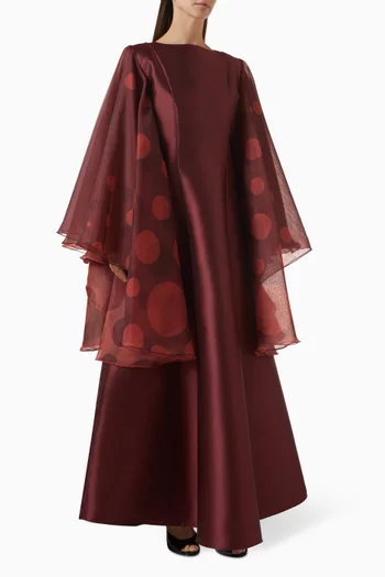 فستان طويل بأكمام انسيابية ستان وأورجانزا