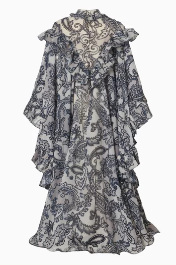 Paisley Printed Ruffle Kaftan Dress in Georgette