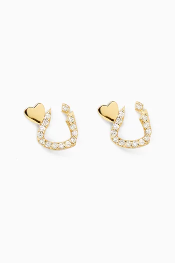 Arabic Letter 'Noon' Diamond Stud Earrings in 18kt Yellow Gold