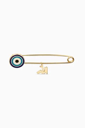 Arabic Letter 'Allah' Enamel Eye Baby Pin in 18kt Yellow Gold