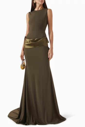 فستان بقصة بلا أكمام ودرابيه قماش شبكي مطاطي