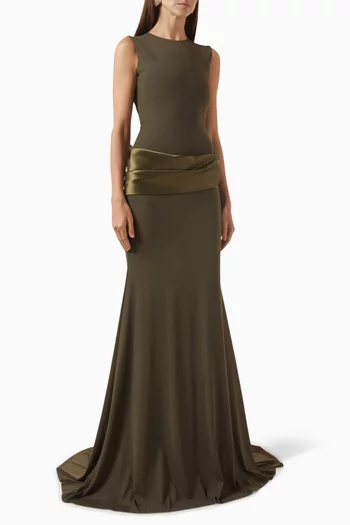 فستان بقصة بلا أكمام ودرابيه قماش شبكي مطاطي