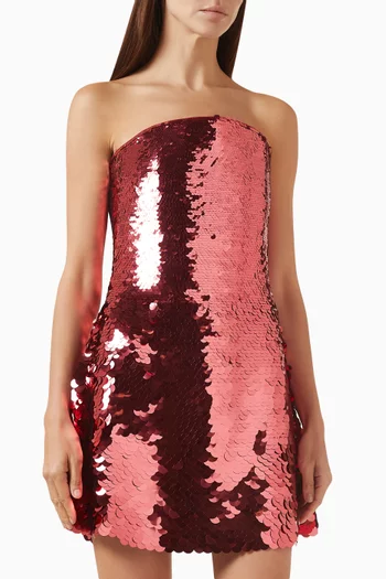 فستان قصير بصدرية بتصميم مشد مقوس ومطرز بالترتر