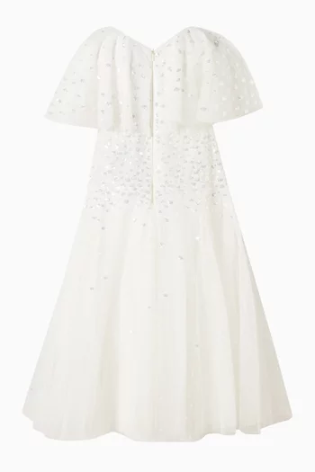 فستان سن رايز بكاب قصير مطرز بالترتر تول