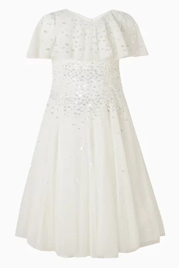 فستان سن رايز بكاب قصير مطرز بالترتر تول