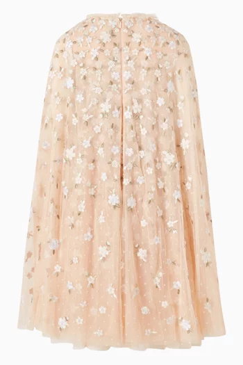 فستان بكاب تول مزين بنقشة زهور الكاميليا