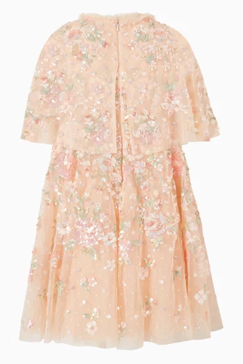 فستان بكاب بنقشة زهور تول مطرز بالترتر 