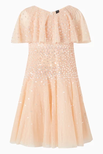 فستان سن رايز بكاب قصير مطرز بالترتر تول