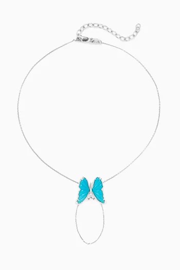 سوار بحلية فراشة مرصعة بالفيروز ذهب أبيض عيار 18