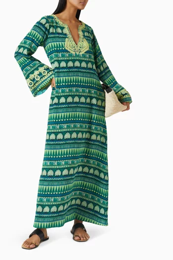 قفطان انديا مزين بتطريزات حرير كريب صيني