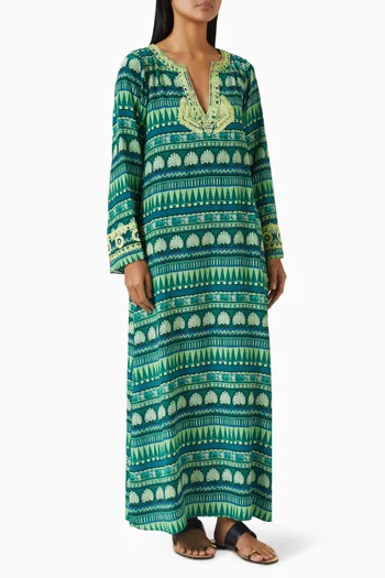 قفطان انديا مزين بتطريزات حرير كريب صيني