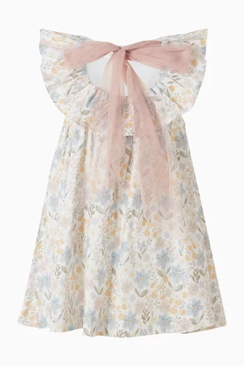 فستان بعقدة ونقشة زهور