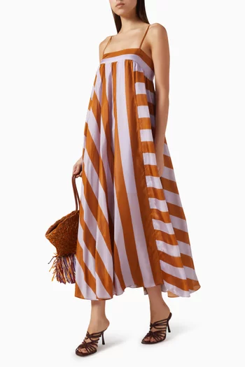 فستان إندرا بنقشة مخططة حرير