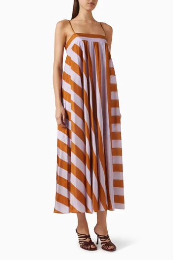 فستان إندرا بنقشة مخططة حرير