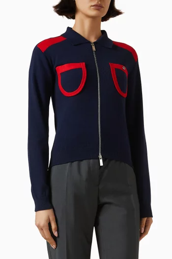 كارديغان منسوج بسحّاب مزيج قطن