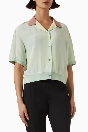 قميص بقصة قصيرة حرير بوبلين