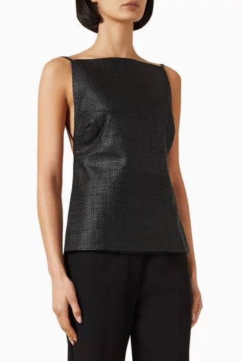 بلوزة بفتحة رقبة مربعة جلد منسوج