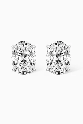 3ct Each Oval Diamond Stud Earrings in 18kt White Gold
