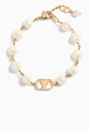 VLOGO Signature Beaded Bracelet in Gold-tone Metal