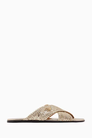 Crisscross Slides in Woven Leather