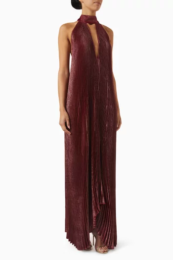 l ide eiffel cape pleated maxi dress High-Low Solid Color Split-Joint Round-Neck Evening  Uoozee official A delicately pleated skirt enhances fluidity and texture Shop L'IDEE WOMAN Maxi Dresses