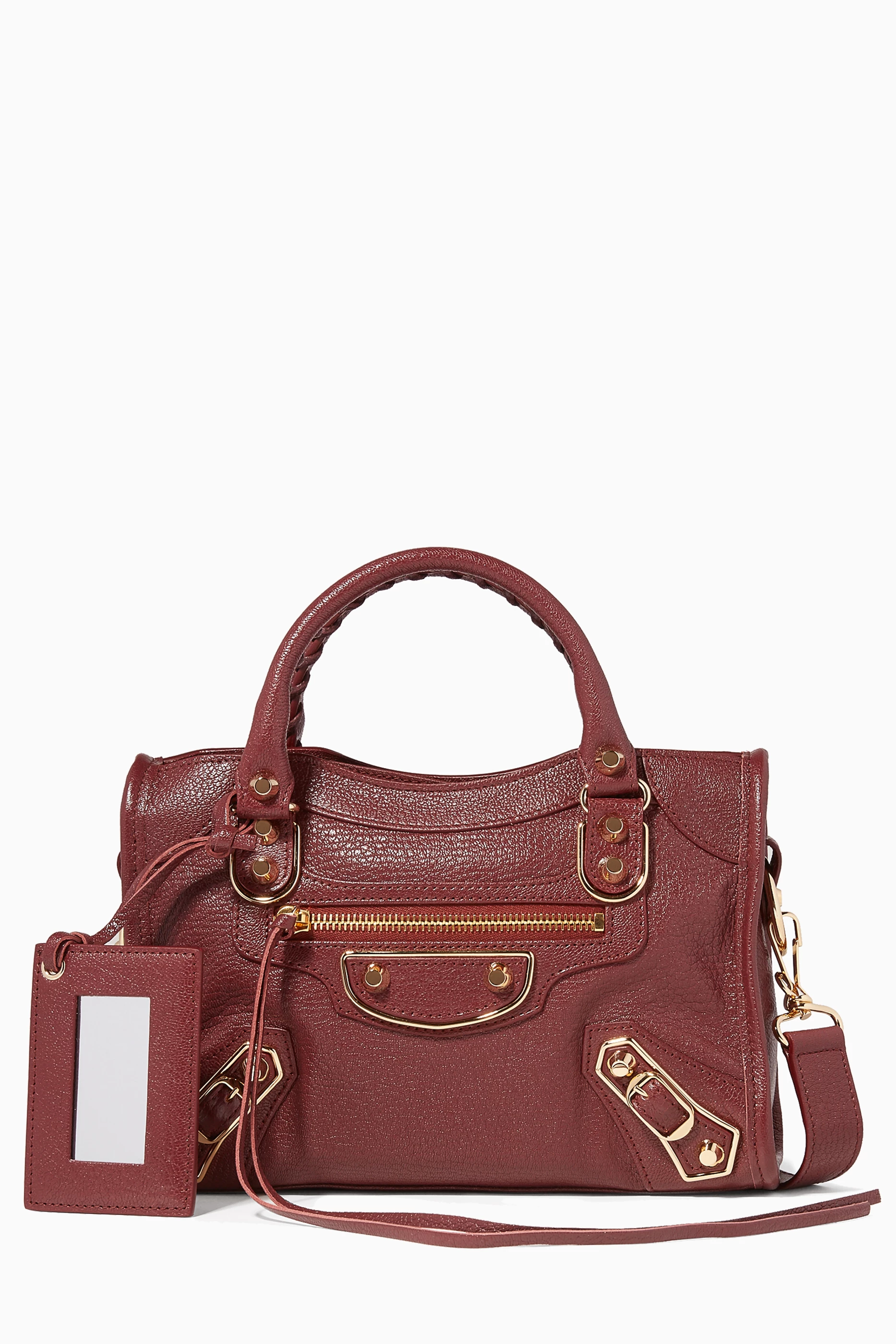 Buy Balenciaga Red Burgundy Mini Classic Metallic Edge City Tote