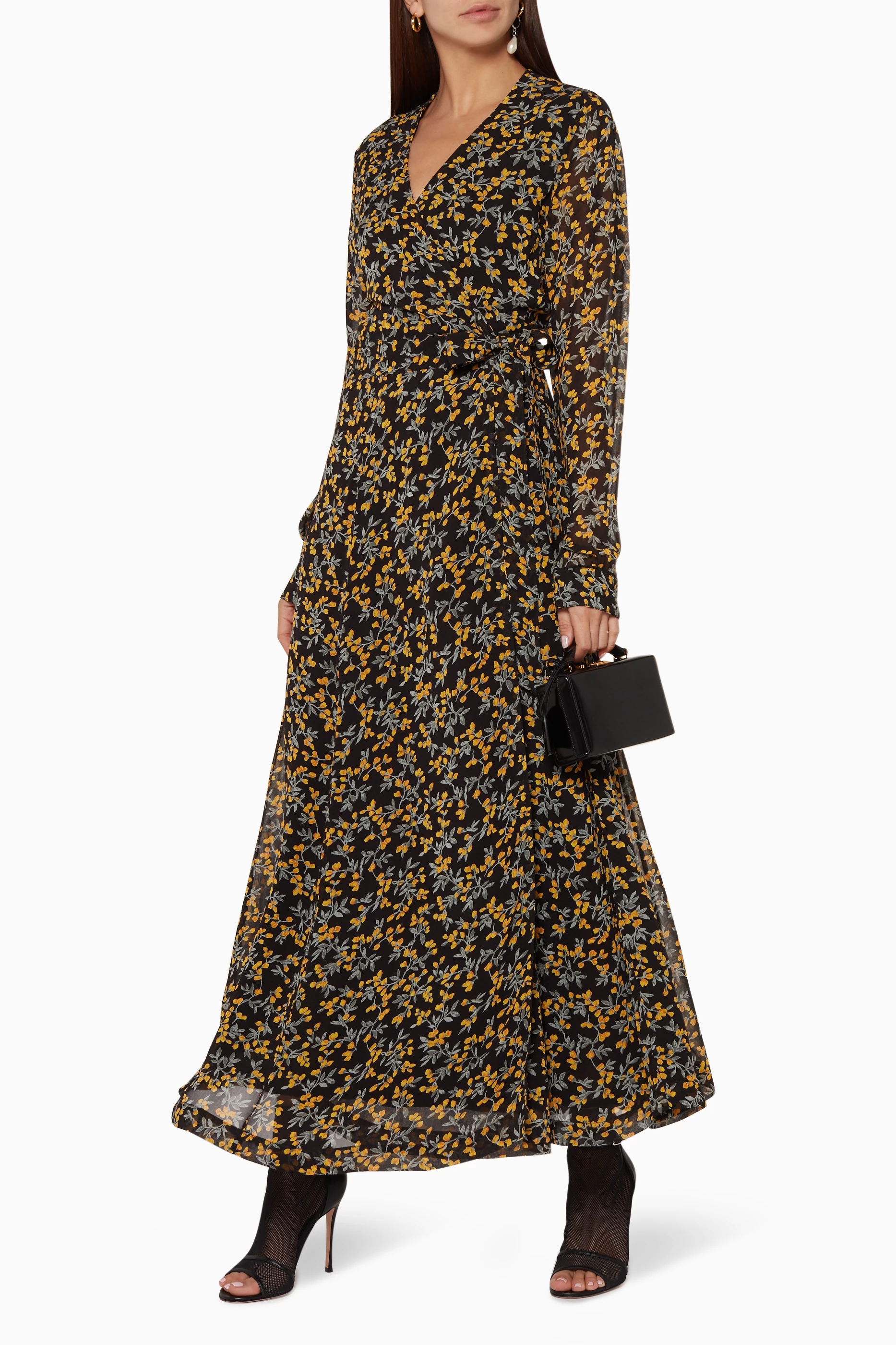 Buy Ganni Black Black Marceau Georgette Maxi Dress for Women in
