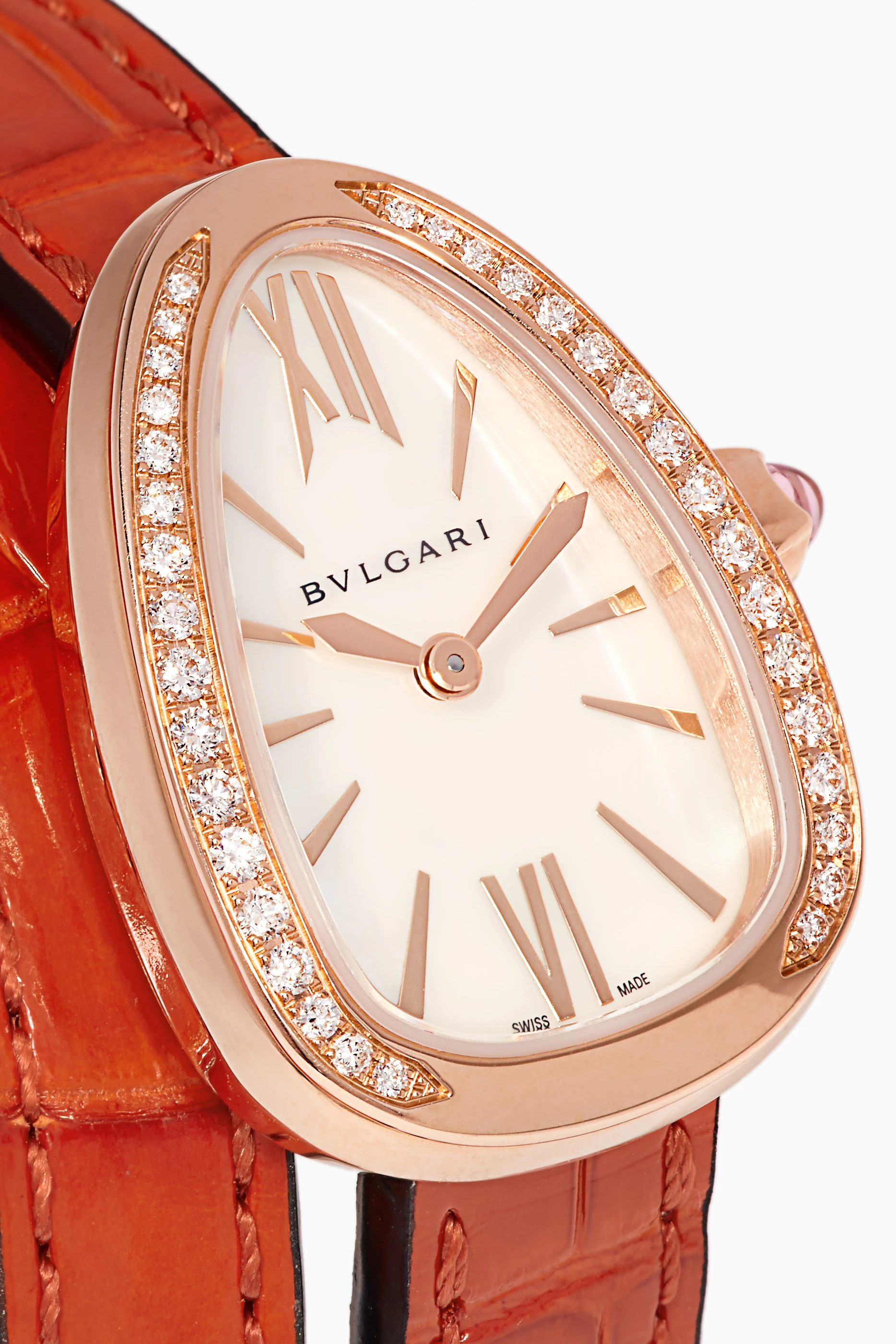 Buy BVLGARI Rose Gold Rose Gold Leather Diamond Serpenti Watch