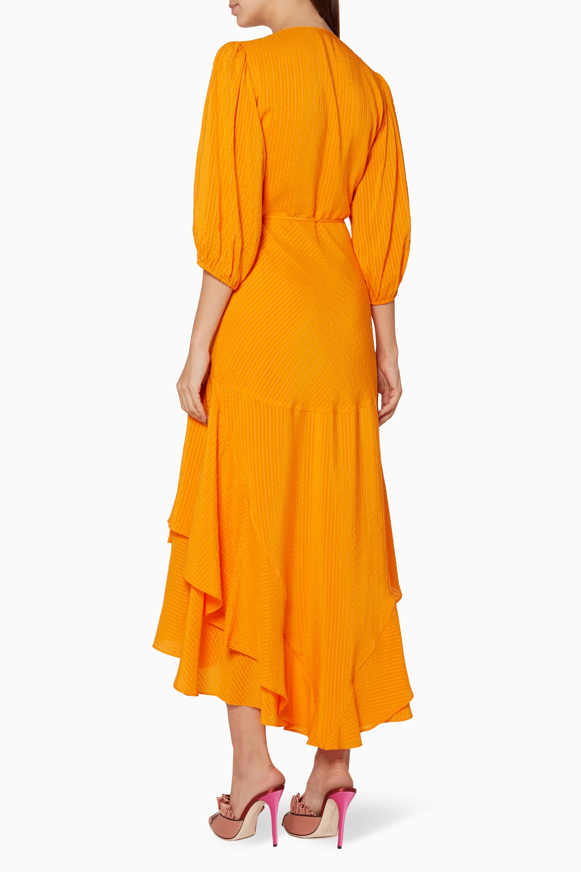 Buy Ganni Orange Orange Wilkie Wrap Dress for Women in Saudi Ounass