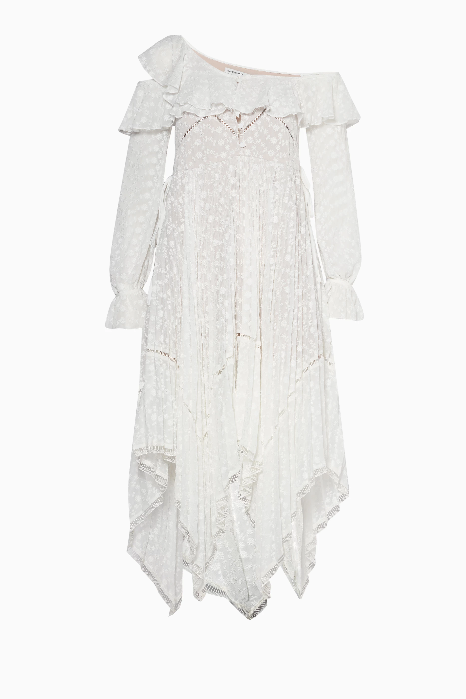 Buy Self Portrait White White Daisy Embroidered Midi Dress for
