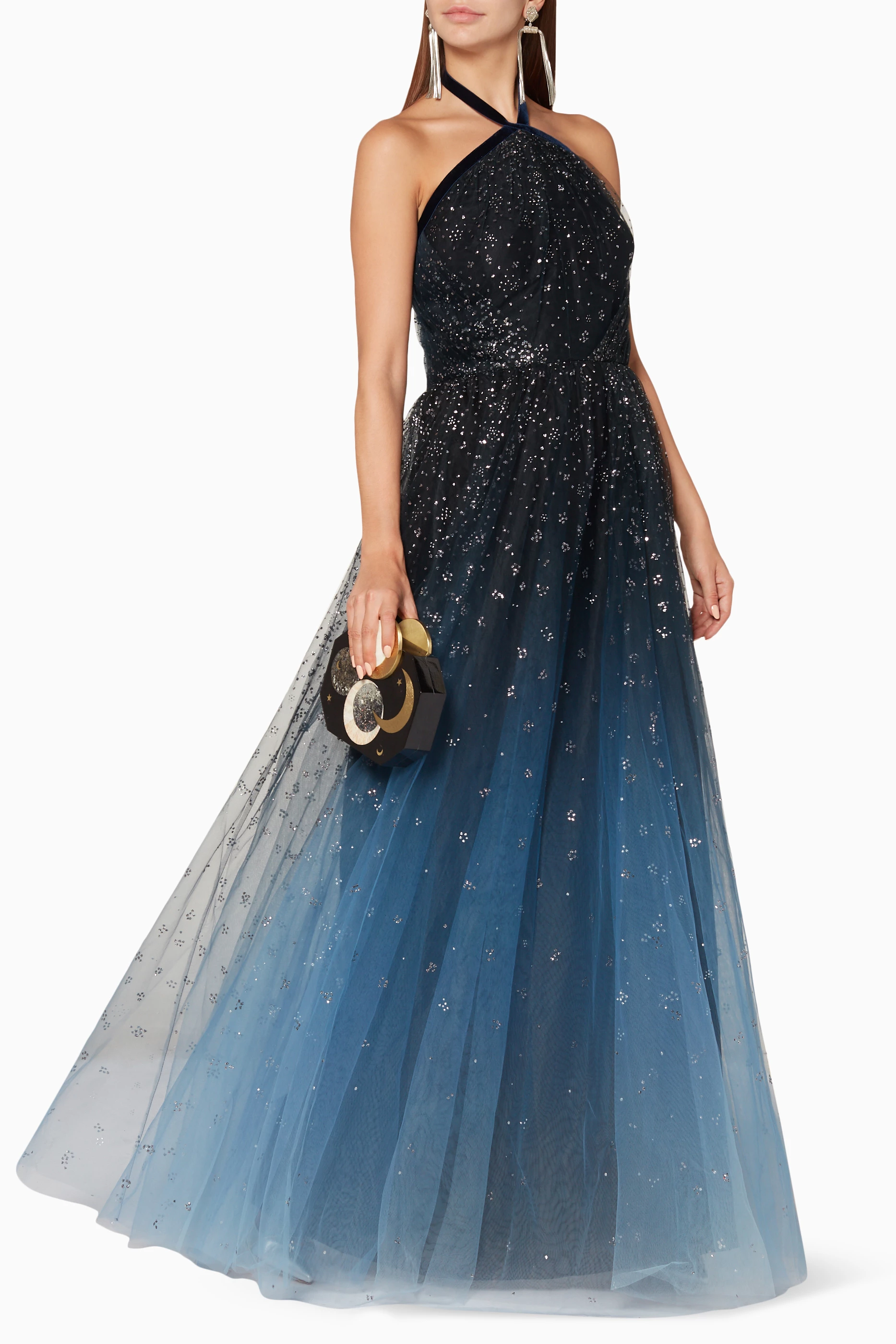 Buy Marchesa Notte Blue Navy Embellished Ombr Gown for Women in