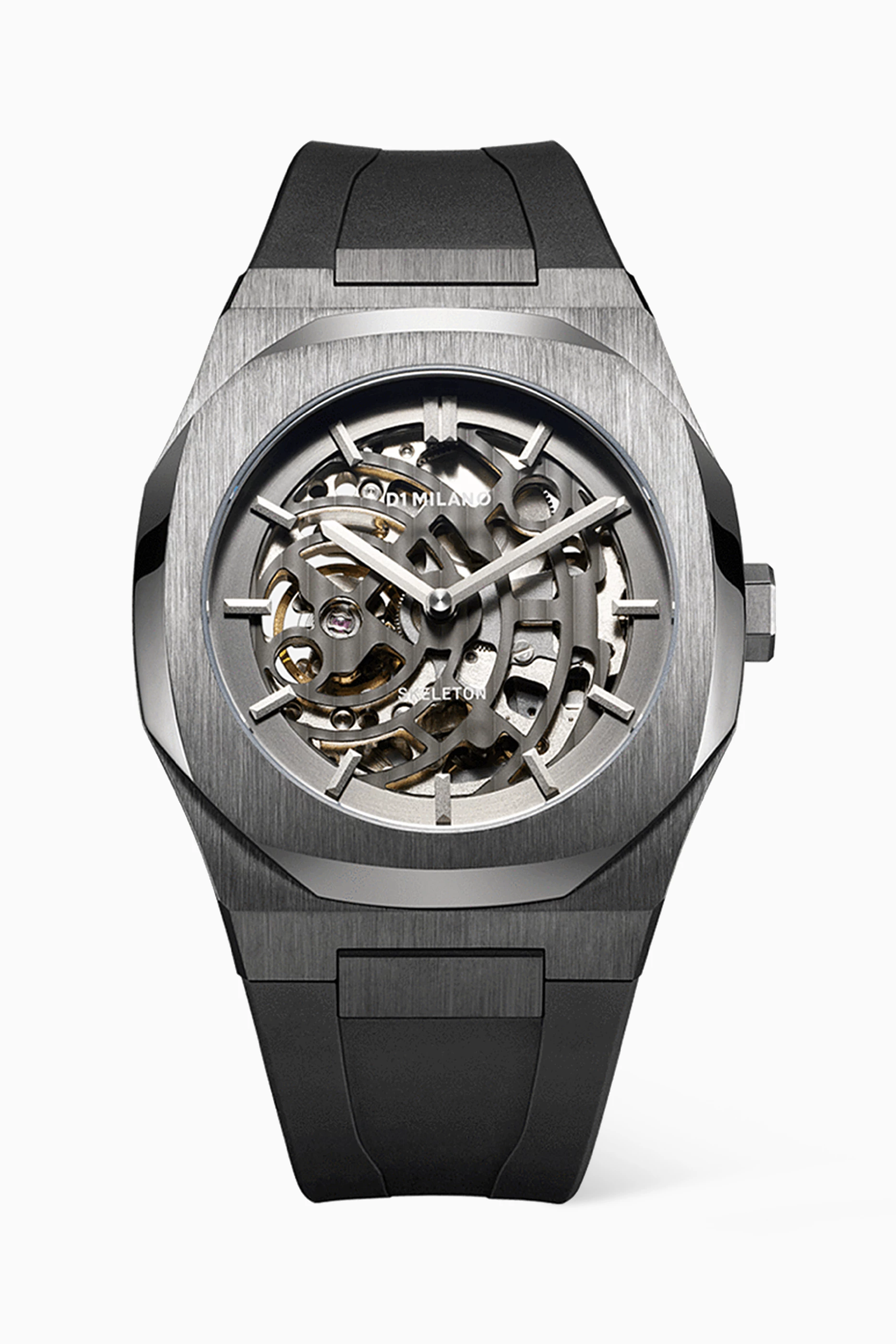 Buy D1 Milano Silver Skeleton 41.5mm Automatic Watch for Men in