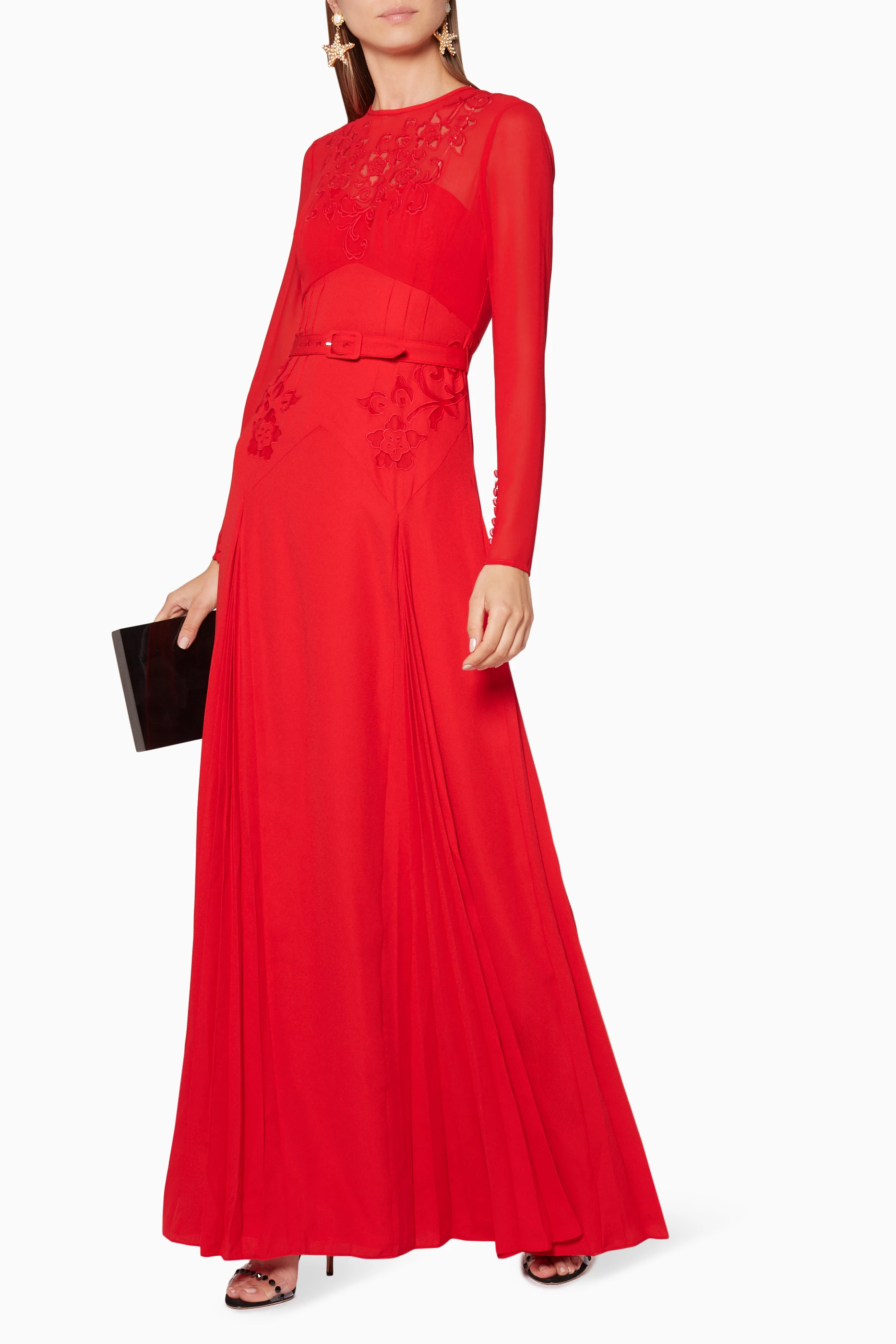 Buy Self Portrait Red Red Embroidered Maxi Dress for Women in