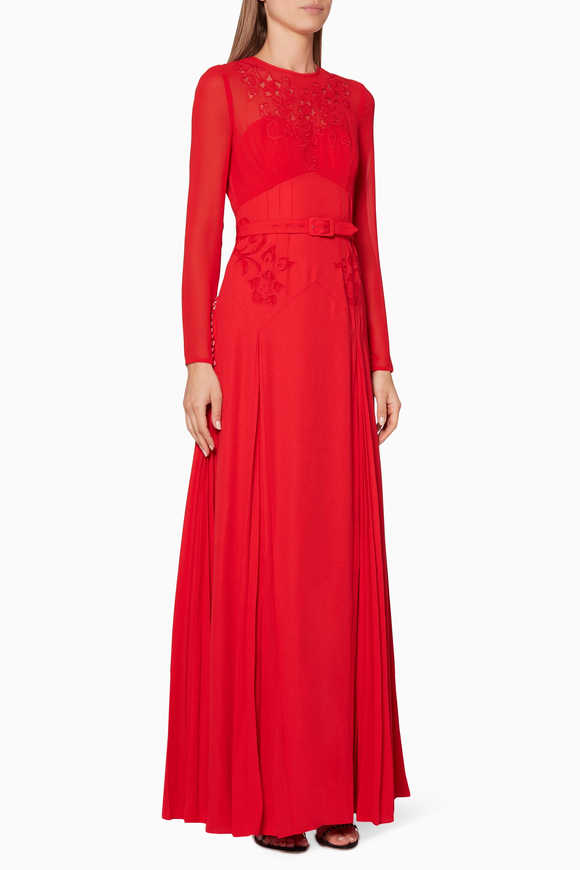 Self portrait red embroidered maxi dress discount