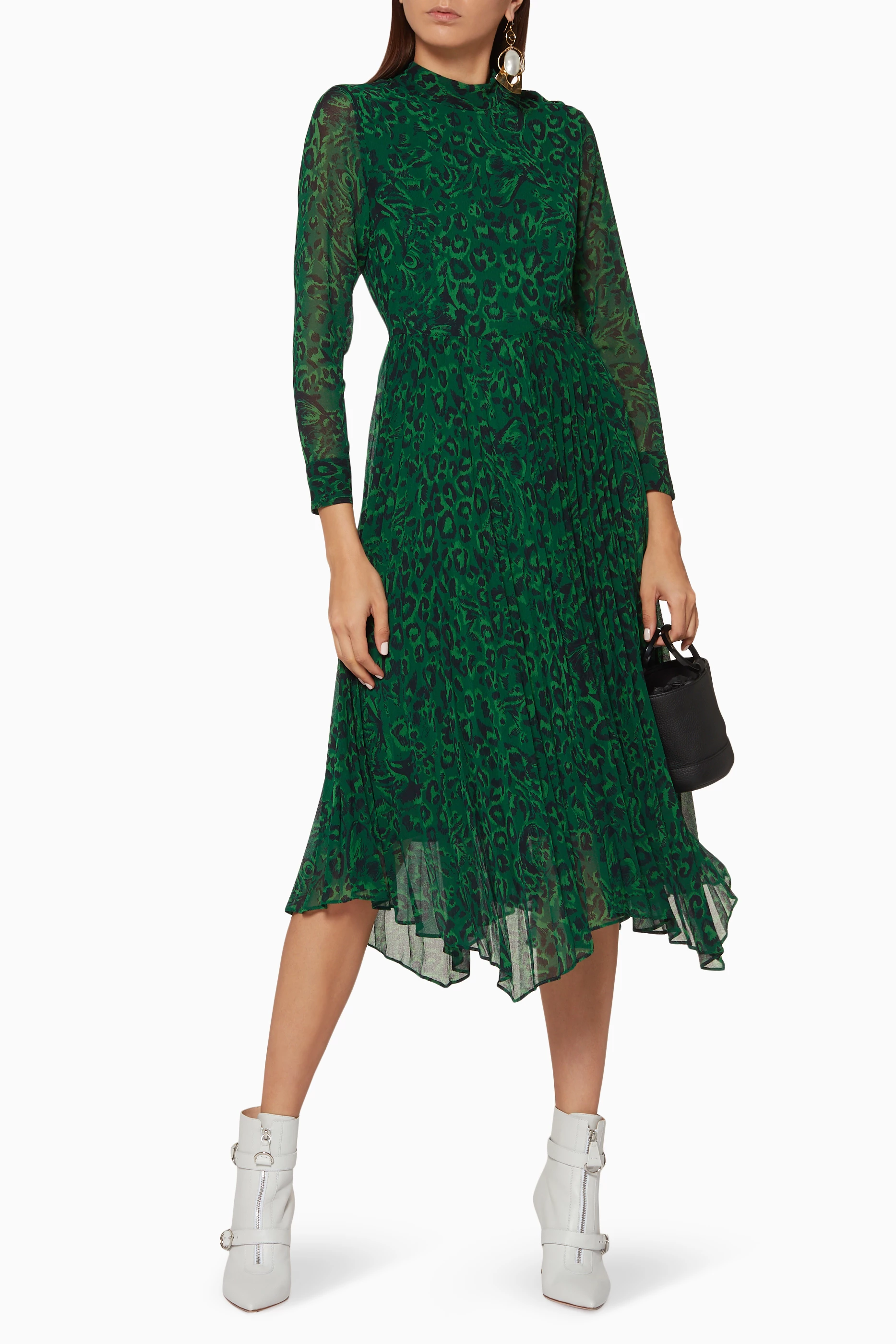 Buy WHISTLES Green Green Jungle Cat Pleated Dress for Women in