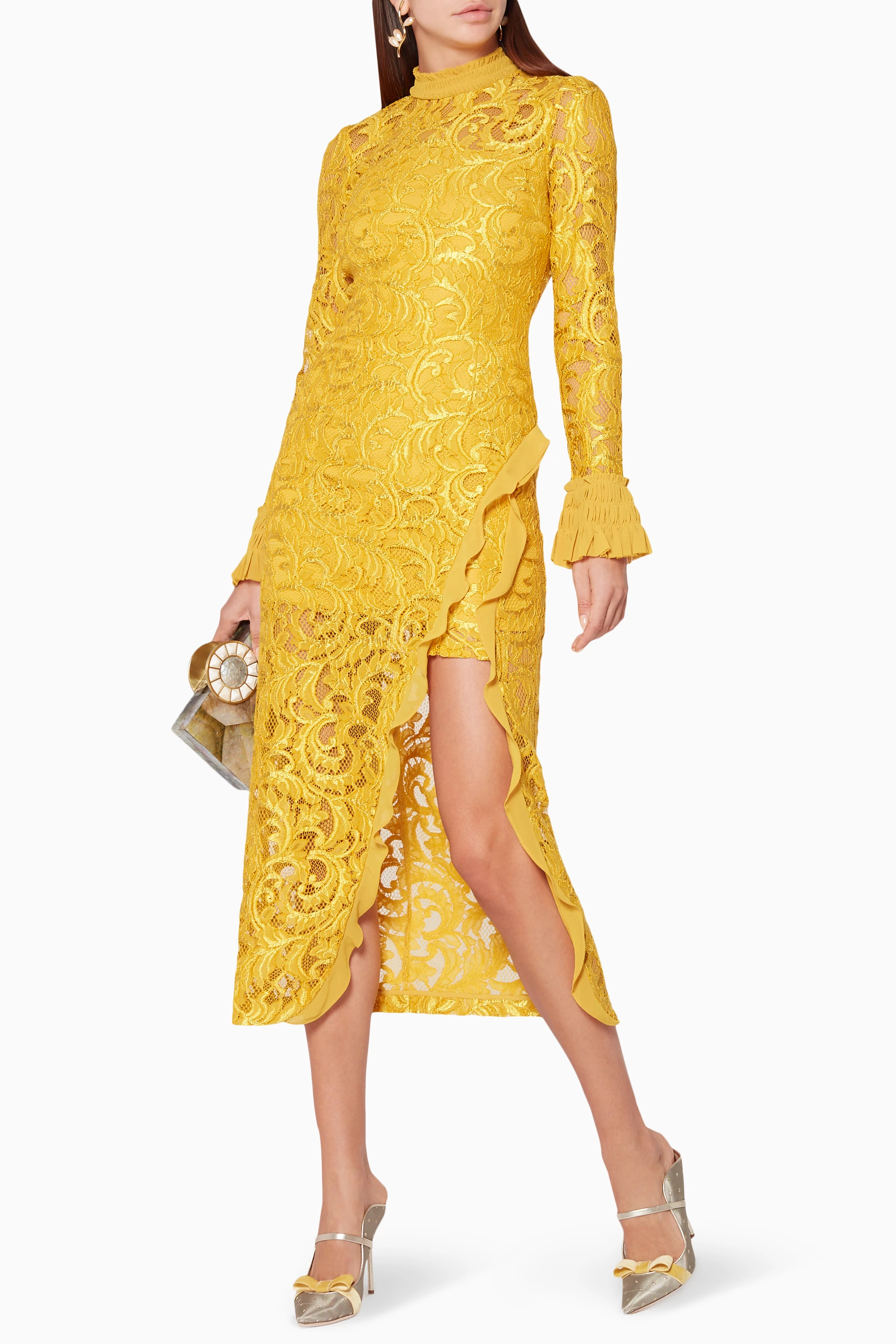 Buy Alexis Yellow Yellow Fala Lace Dress for Women in Saudi