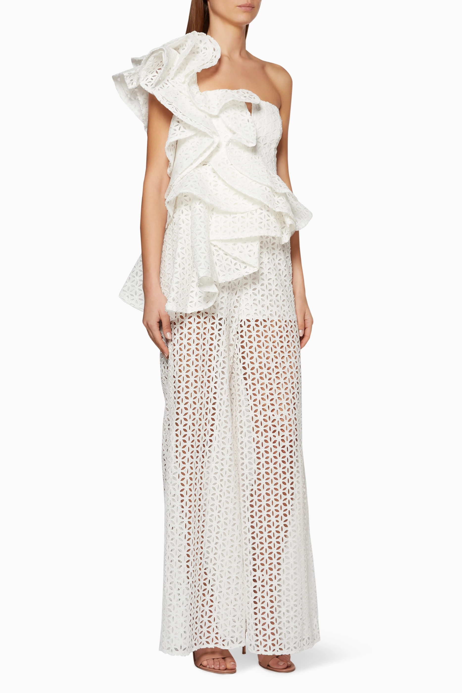 Buy THURLEY Neutral Ivory Greta Ruffle Jumpsuit for Women in Saudi
